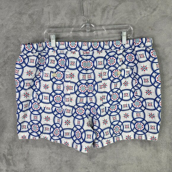 Womens Liz Claiborne White Blue Red Geometric Print Shorts Linen Blend Size XXL - Picture 5 of 9